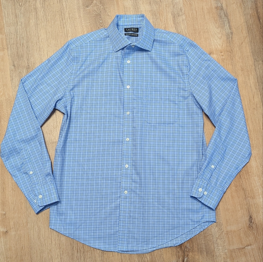 Lauren Ralph Lauren Blue & White Plaid Button Up Large Shirt